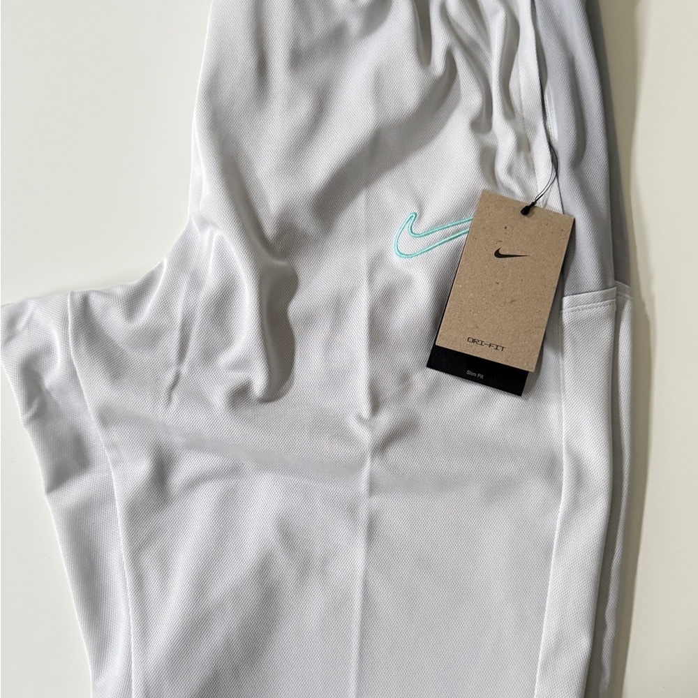 NWT Nike Dri-Fit Light Gray Track Pants with Teal Accent Size L